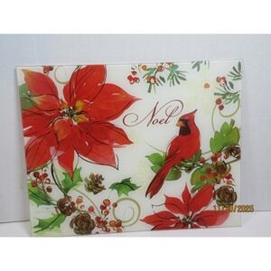 Julie Patton Christmas Cutting Board Poinsettia Cardinal Noel Glass Kitchen Deco